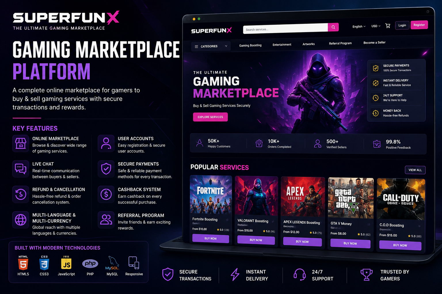 SuperfunX – Gaming Marketplace Website
